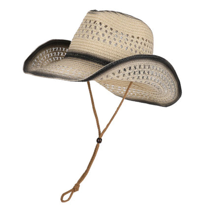 Matlock Wide-Brim Straw Hat in Black Beige
