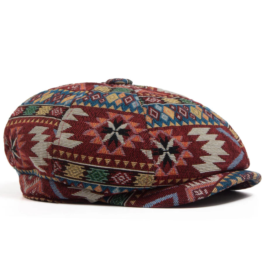 Geometric Print Newsboy Cap | Bohemian Heritage Cap | Urban Caps NZ