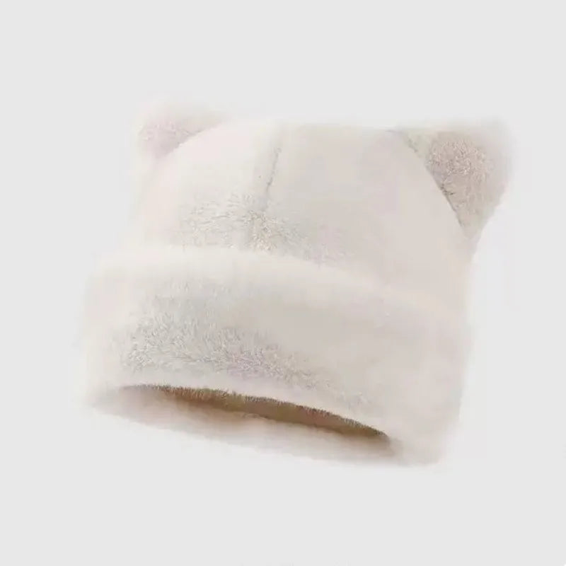 Amara Leopard Teddy Bear Beanie in All White