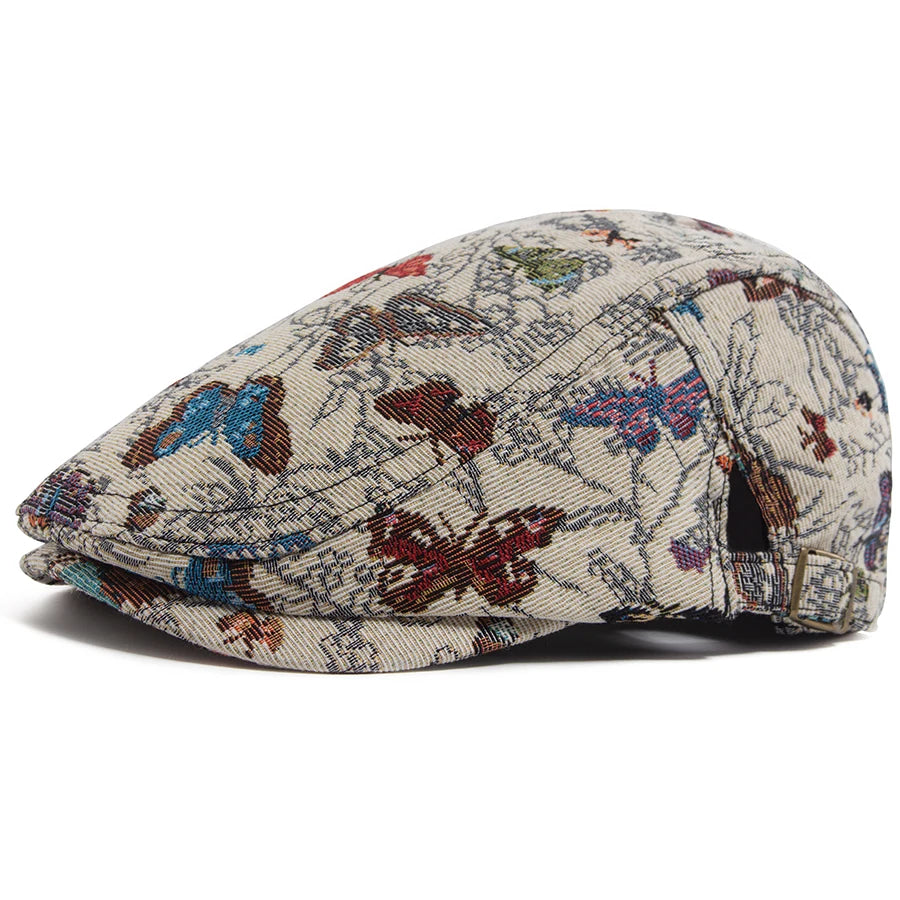 Butterfly Embroidered Ivy Cap | Elegant Spring Flat Cap | Urban Caps NZ