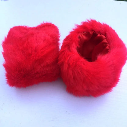 Belmont Faux Fur Wrist Warmers in Red