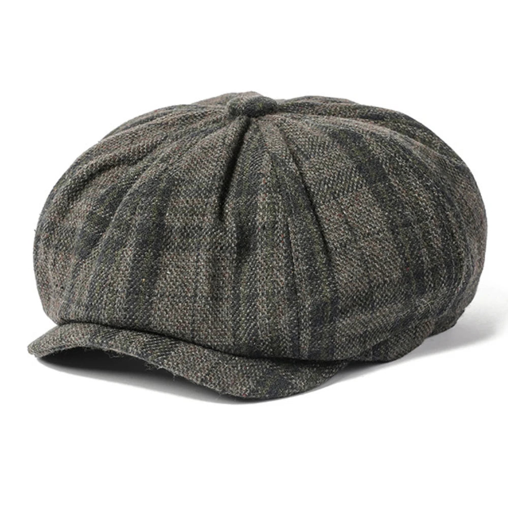 Nantes Plaid Wool Beret in Dark Grey