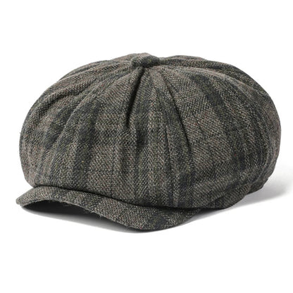 Nantes Plaid Wool Beret in Dark Grey