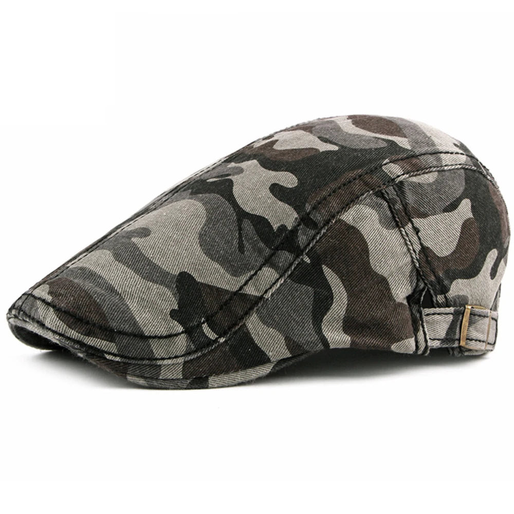 Camden Print Cotton Beret in Dark Grey