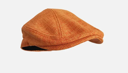 Ashton Linen Newsboy Cap in Orange Yellow