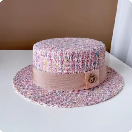 Belgravia Pearl-Trim Tweed Pillbox Hat in Pink