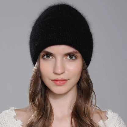 The St Moritz | Twist Angora Rabbit Fur Knitted Beanie | Urban Caps NZ