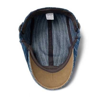 Striped Cotton Peaked Ivy Cap | Soft Top Summer Flat Cap | Urban Caps NZ