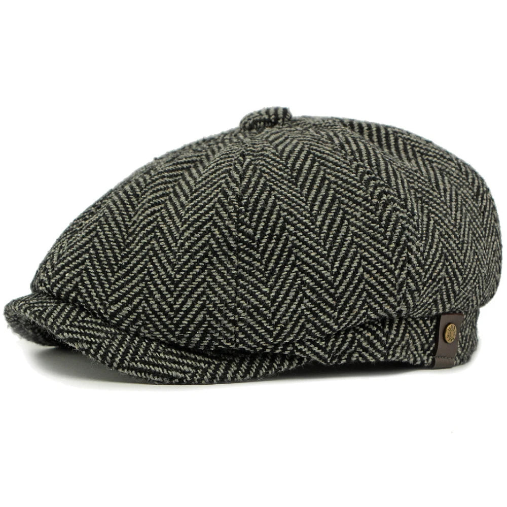 Valencia Striped Beret in Dark Grey