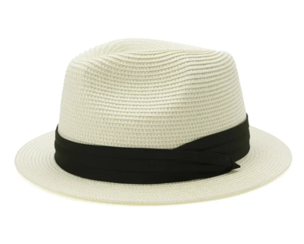 Riviera Short-Brim Straw Trilby in Milk White