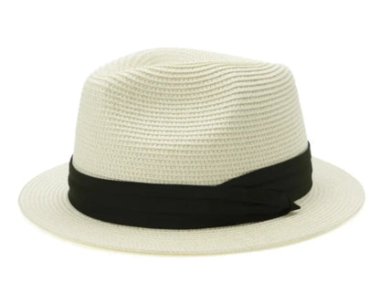 Riviera Short-Brim Straw Trilby in Milk White