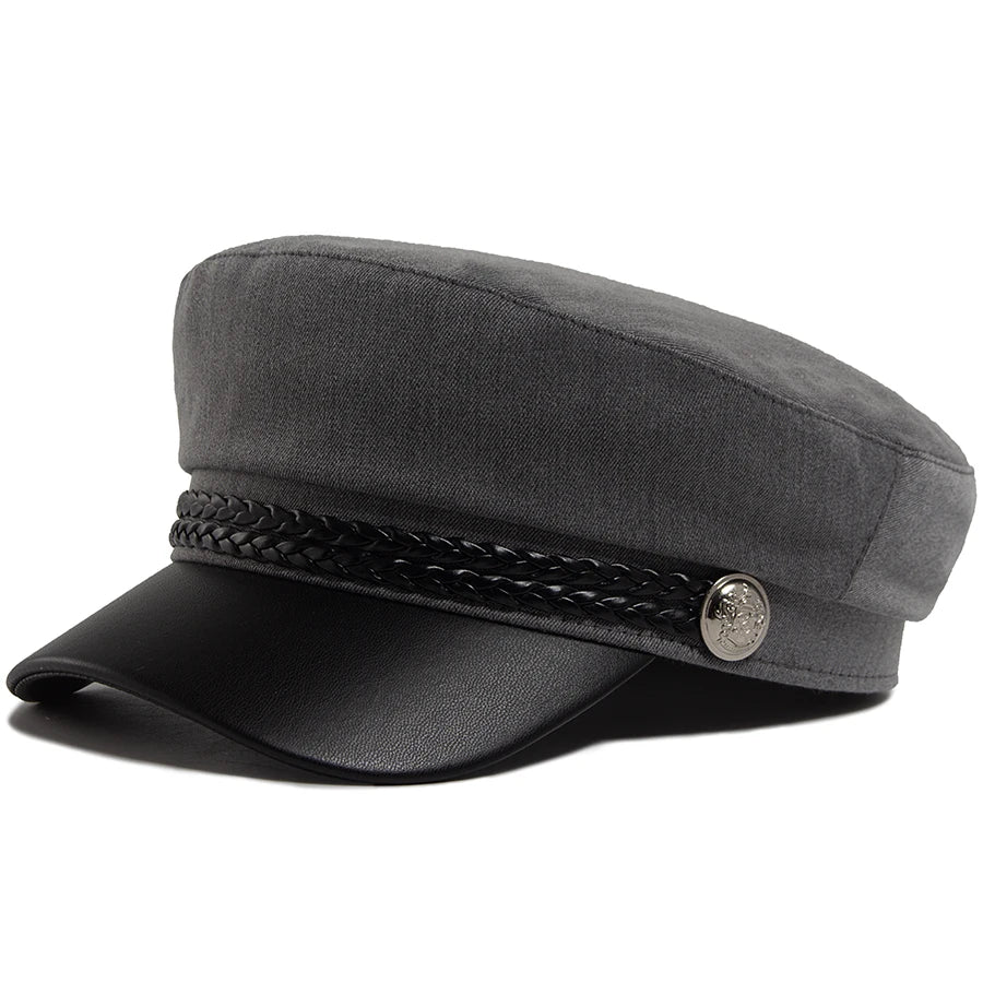 PU Leather Brim Ivy Cap | Luxury Soft Cloth Flat Cap | Urban Caps NZ