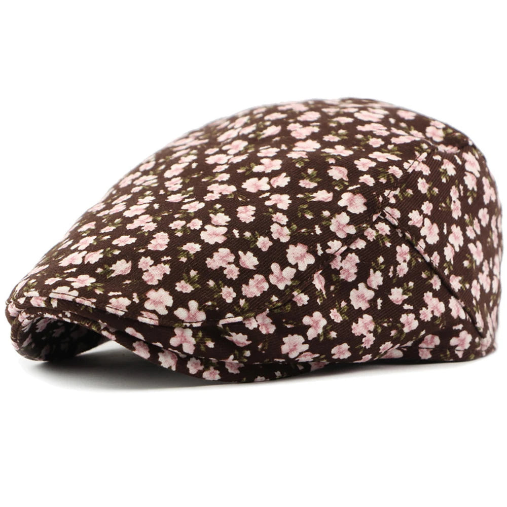 Tunbridge Floral Artist Beret in Coffee Peach