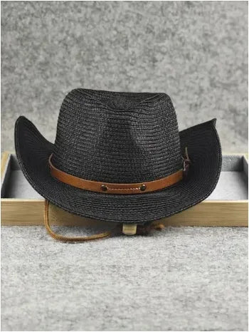 Drover Foldable Straw Cowboy Hat in Blacj