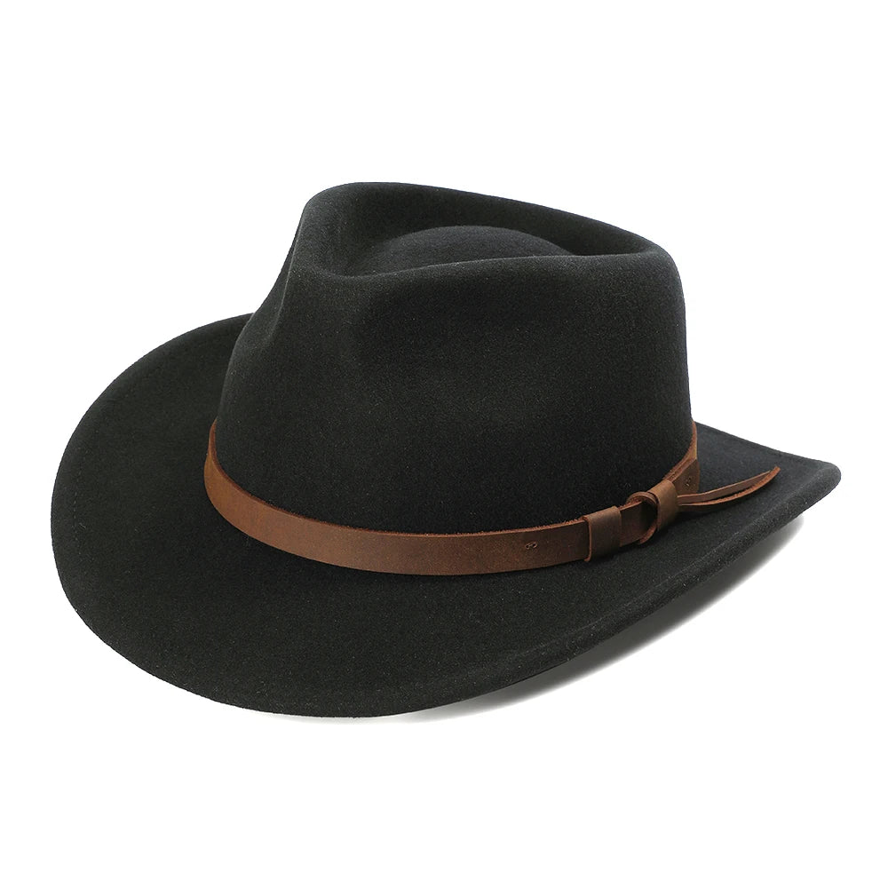 Black Wool Cowboy Fedora Hat – Crushable Outback Felt Hat