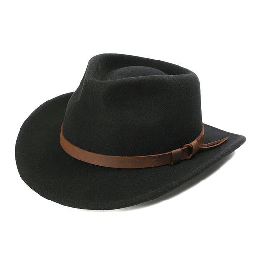 Black Wool Cowboy Fedora Hat – Crushable Outback Felt Hat