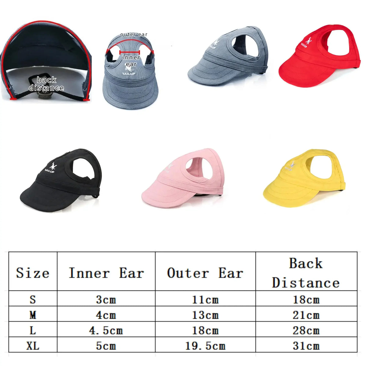 Adjustable dog cap shown in five colours