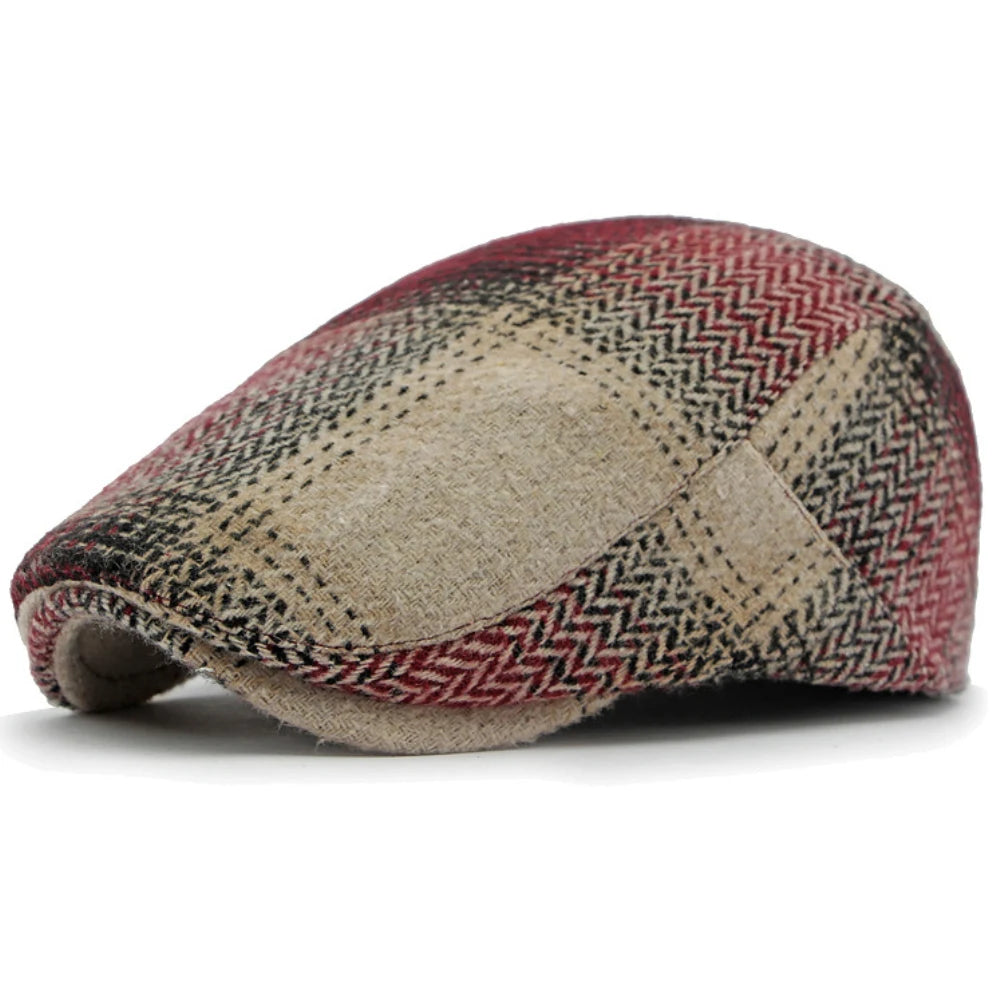 Bury Plaid Wool Beret in Burgundy
