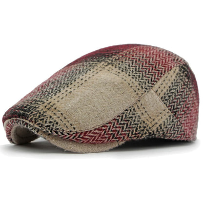 Bury Plaid Wool Beret in Burgundy