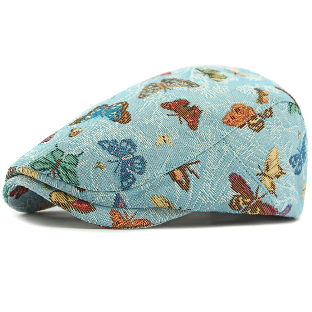 Tewkesbury Animal-Print Beret in Back Buckle Blue