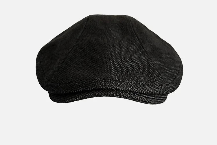 Ashton Linen Newsboy Cap in Black