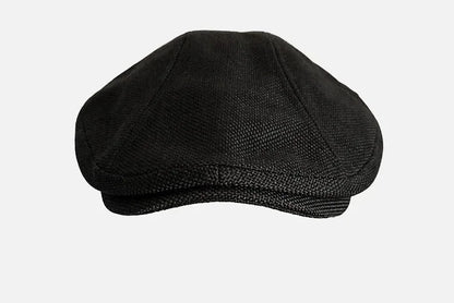 Ashton Linen Newsboy Cap in Black
