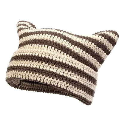 The Harajuku | Cat Ears Gothic Wool Striped Skullies Beanie | Urban Caps NZ