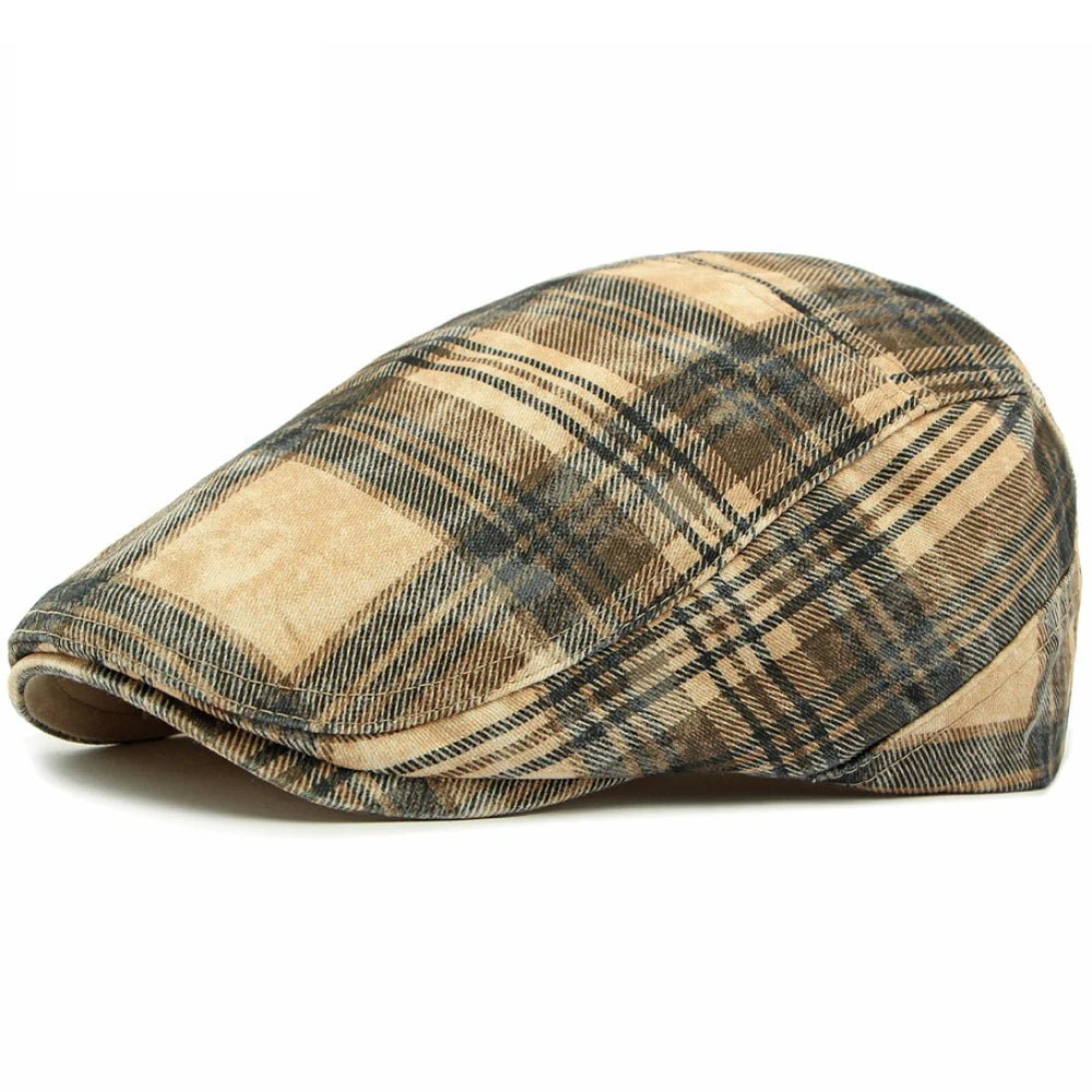 Barcelona Plaid Artist Beret in Khaki