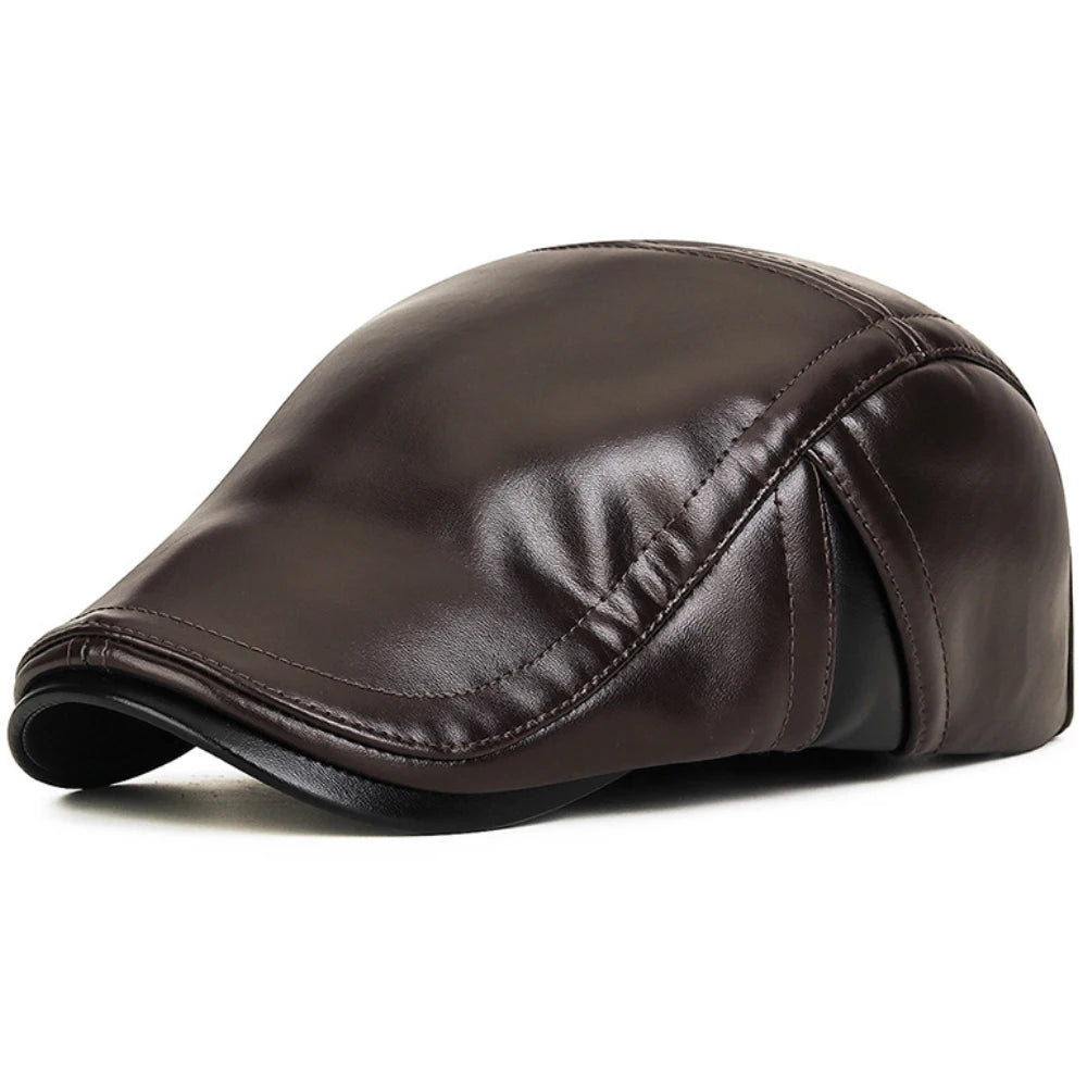 Aviemore Faux Leather Beret in Style 2 Coffee