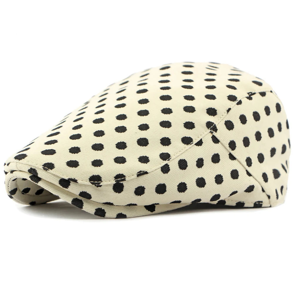 Tunbridge Floral Artist Beret in Beige Dots