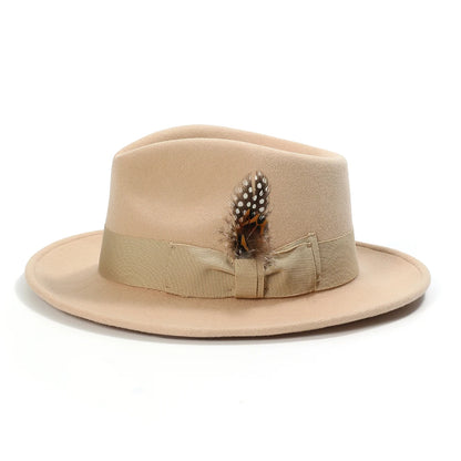 Premium Wool Fedora Hat – Feather Band Gentleman Fedora