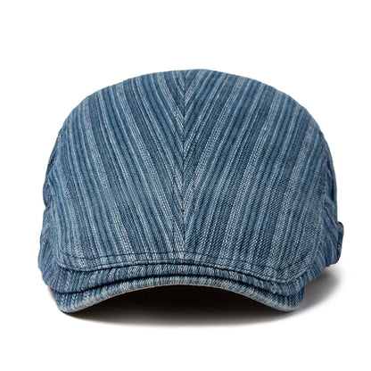 Striped Cotton Peaked Ivy Cap | Soft Top Summer Flat Cap | Urban Caps NZ