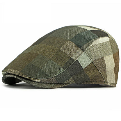 Greenwich Plaid Artist Beret in Coffee Green