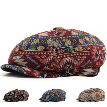 Geometric Print Newsboy Cap | Bohemian Heritage Cap | Urban Caps NZ