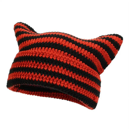 The Harajuku | Cat Ears Gothic Wool Striped Skullies Beanie | Urban Caps NZ