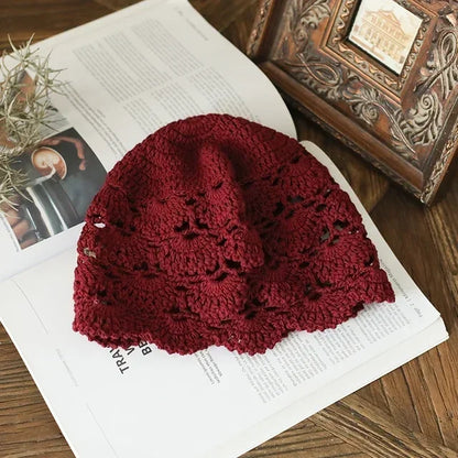 Rosewood Crochet Lace Cap in Winered