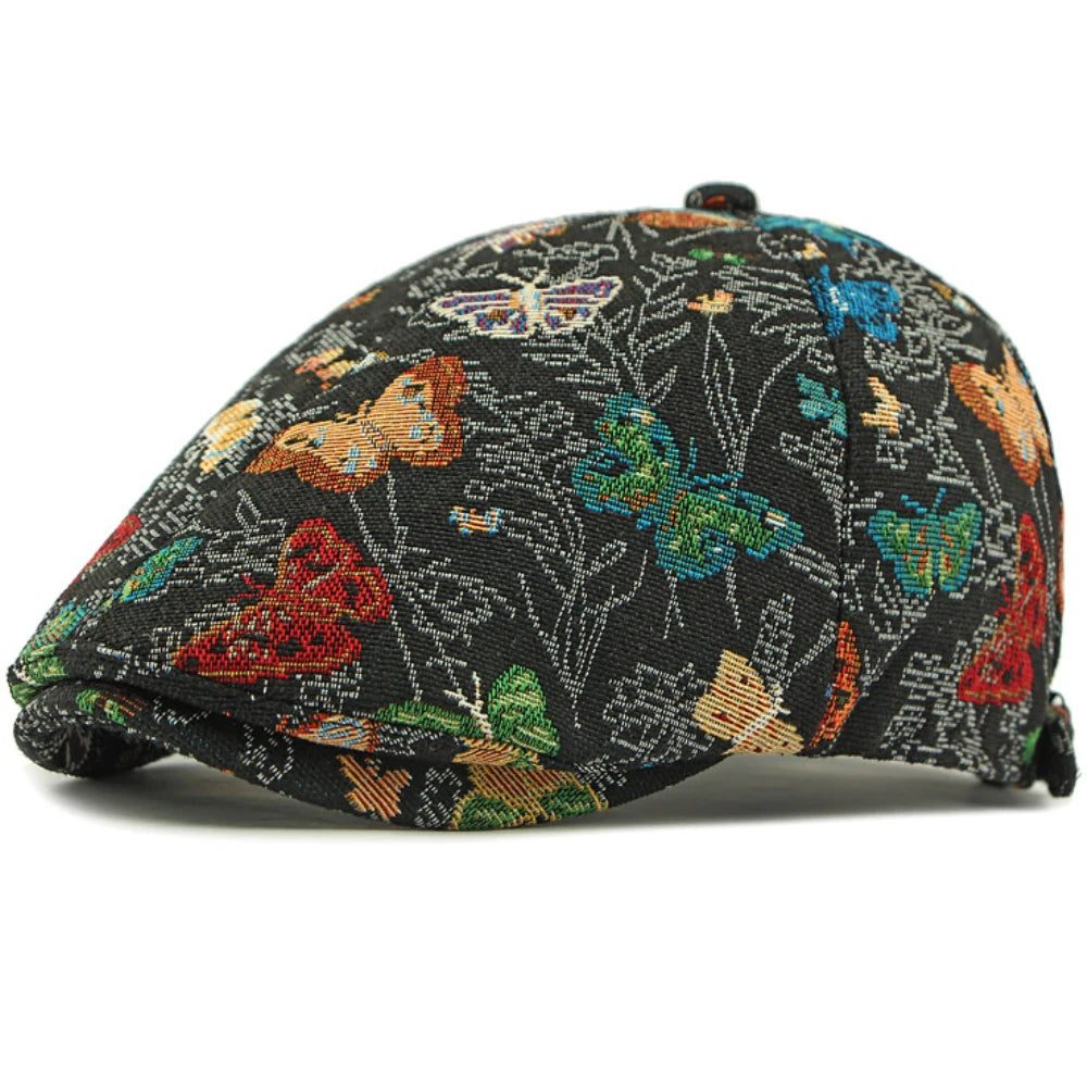 Tewkesbury Animal-Print Beret in Panels Black