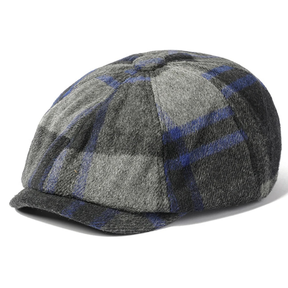 Nantes Plaid Wool Beret in A Blue