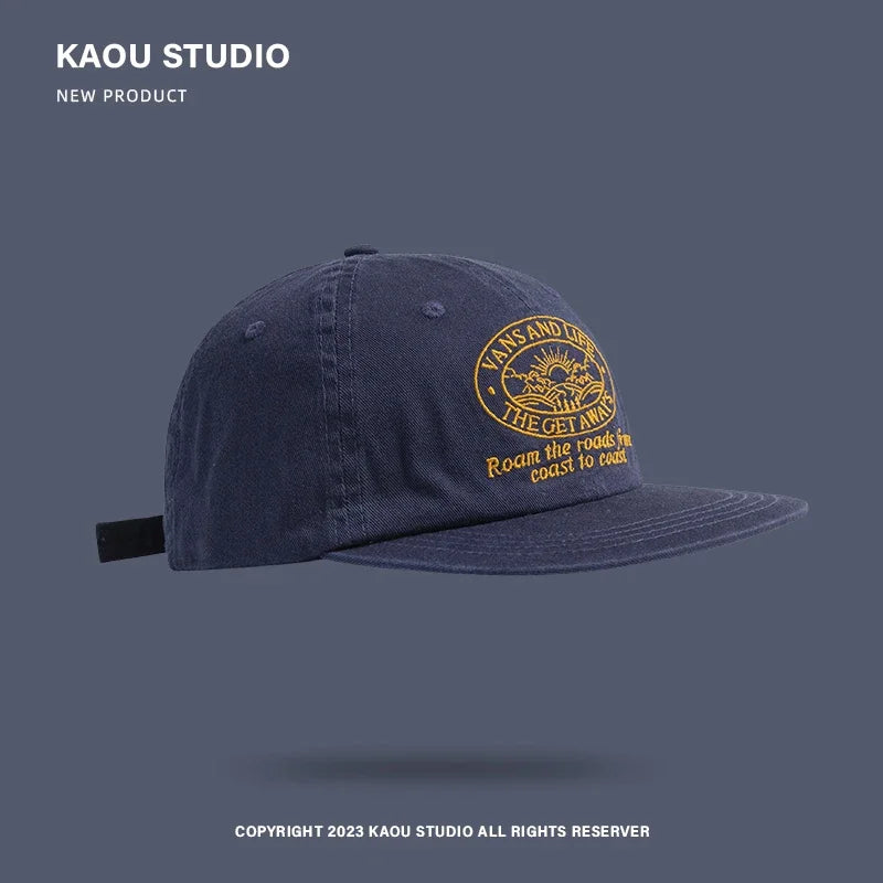 Hackney Flat-Brim Baseball Cap in Navy Blue