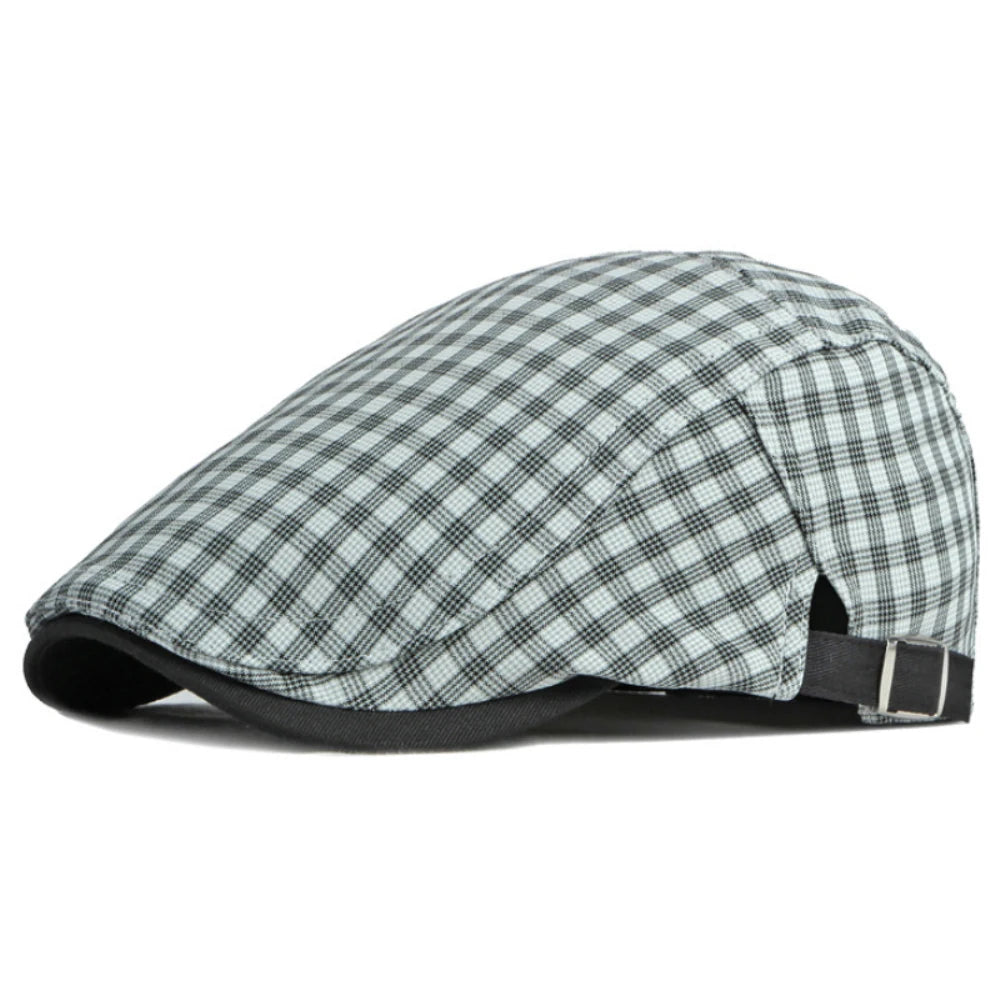Whitby Plaid Beret in Grey