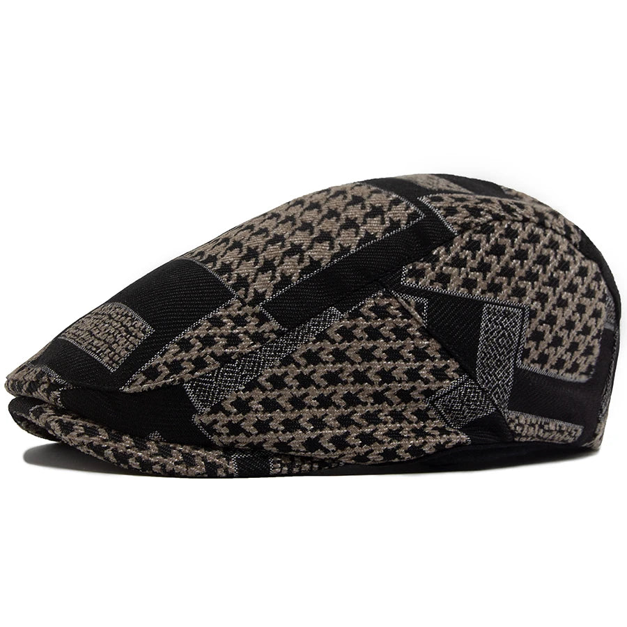 Houndstooth Print Ivy Cap | Classic Country Flat Cap | Urban Caps NZ