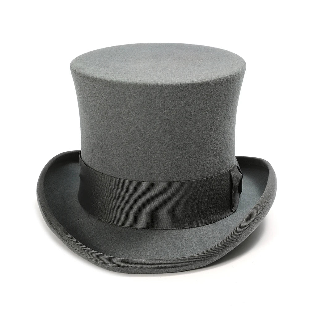 Victorian Style Wool Felt Top Hat – Elegant Gentleman Cylinder Hat