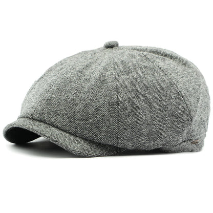 Bordeaux Striped Octagonal Beret in Light Grey