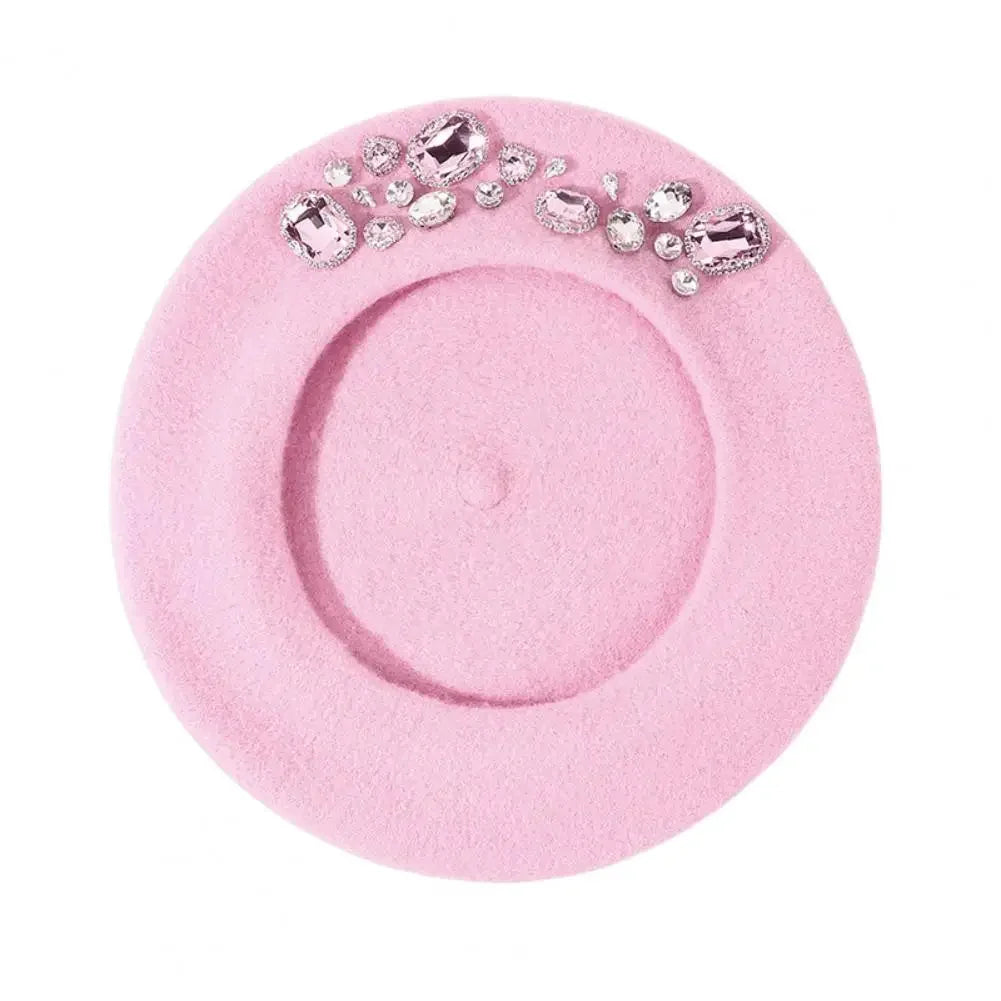 Montmartre Rhinestone Wool Beret in Pink