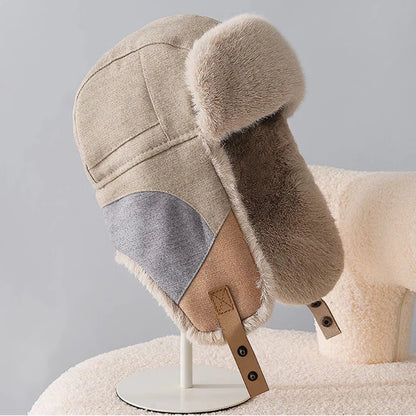 Norilsk Patchwork Fur Trapper Hat in Beige