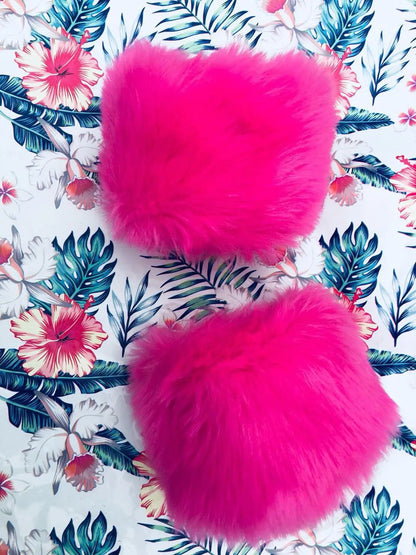 Belmont Faux Fur Wrist Warmers in Rose Red