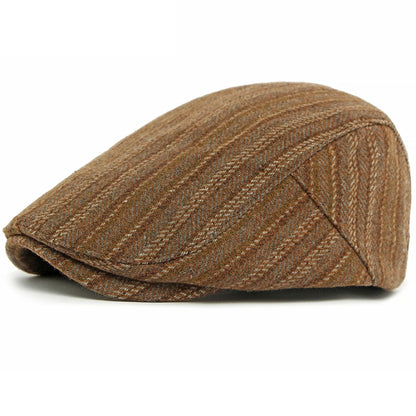 Cannes Striped Wool Ivy Cap in Khaki