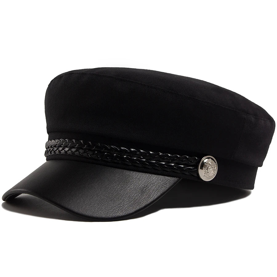 PU Leather Brim Ivy Cap | Luxury Soft Cloth Flat Cap | Urban Caps NZ