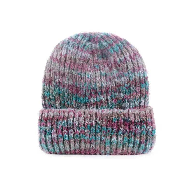 Korean Gradient Knit Beanie – Soft Winter Wool Blend Warm Stretch Beanie Hat