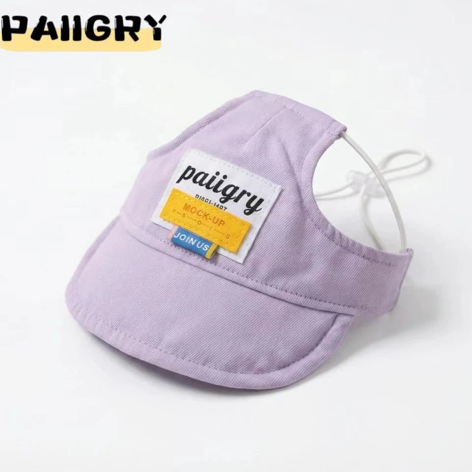 Dog visor cap shown in seven colours including a colourful print